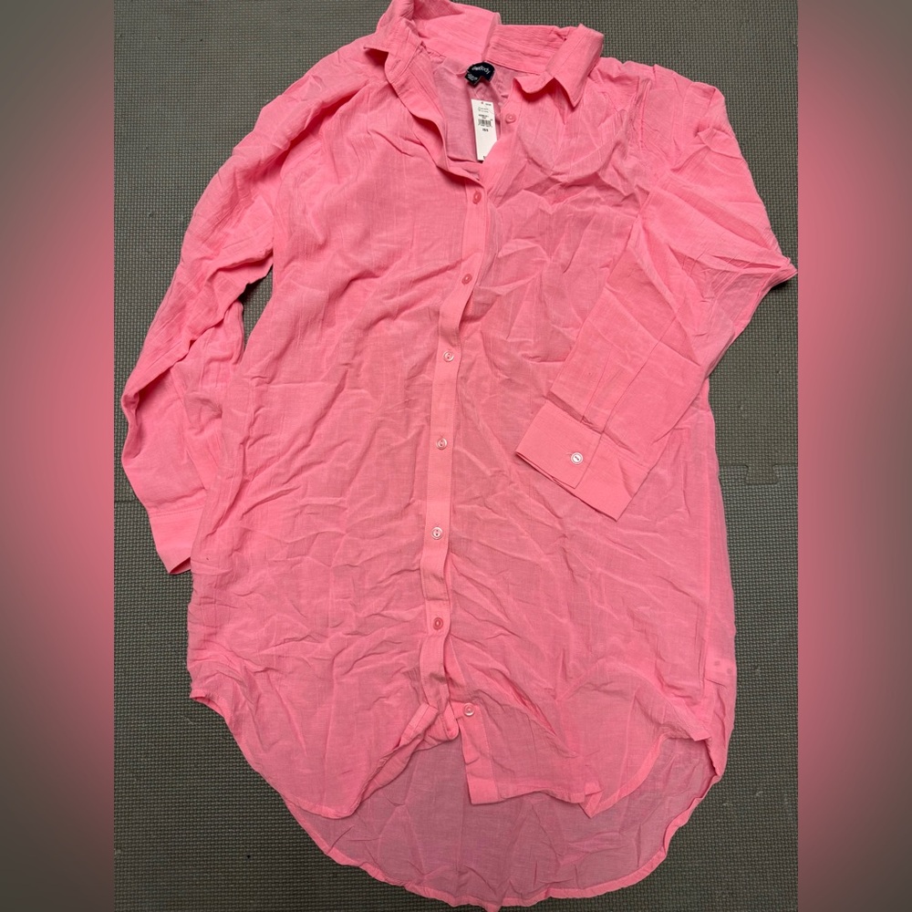 GAPbody pink gauze button down coverup